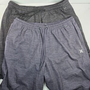 2 Pairs Hurley Mens Activewear Shorts Gray Blue Heather Training Gym‎ Drawstring